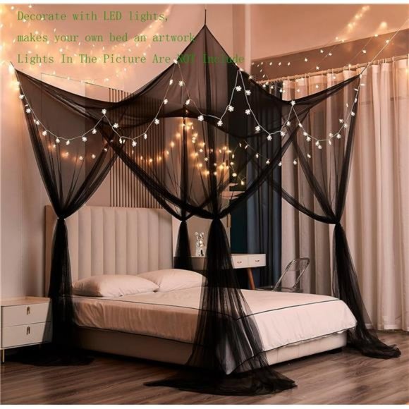 Bed Canopy,Canopy Bed Curtains Drapes for Full Queen King Size Bed,Mosquito Net - Picture 4 of 7